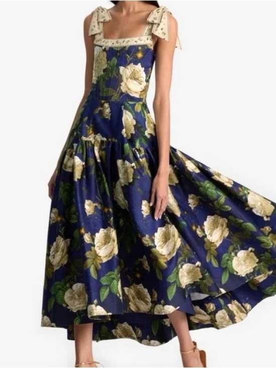 Alice + Olivia Dresses & Skirts - Alice + Olivia Navy Floral Tie-Shoulder Maxi Dress